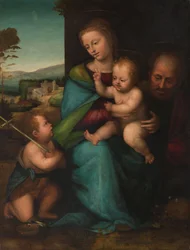 Den heliga familjen med Johannes Döparen, ca 1505-1515 (olja på pannå)