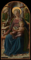 Tronande Madonna med barnet och två änglar