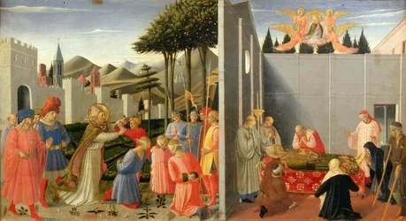 Saint Nicholas befriar en oskyldig man dömd till döden från Perugia altartavla, ca 1437.