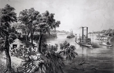 Low Water i Mississippi, pub. av Currier och Ives, 1867