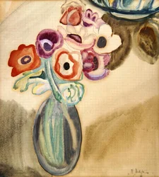 Kanna med blommor (akvarell på papper)