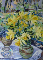 First Daffodils, 2024 (akryl på duk)