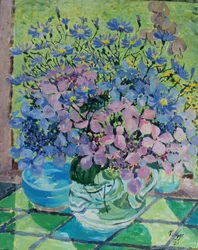 Hydrangeas and Michaelmas Daisies, 2021 (akryl på duk)
