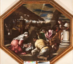 Tillbedjan av herdarna Målning av Francesco da Ponte dit Francesco Bassano (1549-1592) Genes, Strada Nuova-museerna