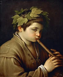 Garcon jouant de la flute - Pojke som spelar flöjten - Francesco Bassano, den yngre (1549-1592). Olja på koppar, ca 1580-1585. Mått: 54,6x44 cm. Konsthistoriska museet, Vienne