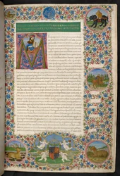 Initial M, med ett porträtt av Livy, från Livys "History of Rome", eller "Ab Urbe Condita, fjärde decenniet"