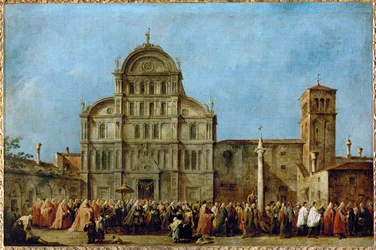 Dogen av Venedigs procession till kyrkan San Zaccaria på påskdagen...