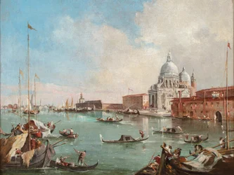 Canal Grande med utsikt över Santa Maria Della Salute och Dogana, ca 1800-50 (olja på duk)