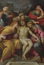 Kristi klagosång med den helige Johannes, Maria Magdalena, Maria-Salomé, Josef av Arimatea och jungfrun