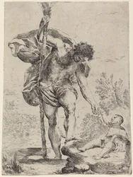 Saint Christopher ger sin hand till spädbarnet Jesus