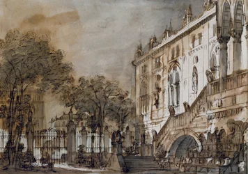 Scenografi av Francesco Bagnara för Otello, opera av Rossini, för uppträdande på teatern La Fenice i Venedig