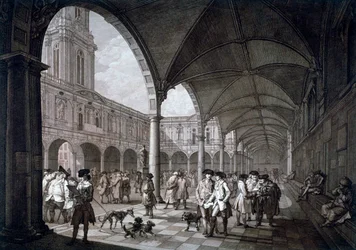 Utsikt över innergården i Royal Exchange med köpmän och mäklare, City of London, 1788