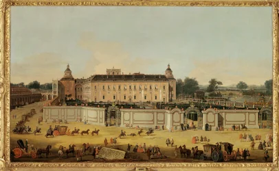 Gästerna anländer till palatset i Aranjuez, Spanien (målning på duk)