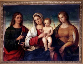 Jungfru med barn omgiven av den helige Johannes evangelisten och den heliga Katarina av Alexandria (Målning