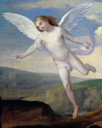 Ängel, detalj från Ängel på besök i Hagar och Ismael, cirka 1846, av Francesco Coghetti (1804-1875), olja på duk, 96x132 cm