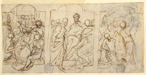Teckning, Passionens tre stadier: Hånet, Kristus inför Pilatus, Flagellationen, ca 1848