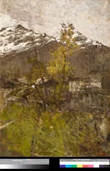Den första snön, landskapsmålning Målning av Francesco Filippini (1853-1895) 1889 Privat samling
