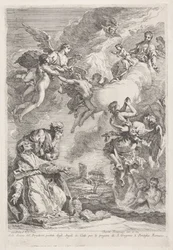 Saint Gregory the Great och Saint Hieronymus ber för själar i skärselden Molte Anime del Purgatorio portate dagli Angeli in Cielo per le pregiere di S. Gregorio I. Pontefice Romano (titel på objektet)