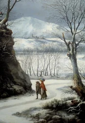 Par på vägen mitt i vintern. Målning av Francesco Foschi (? - 1805)