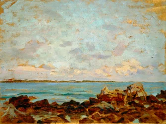 Castiglioncello av Francesco Gioli (1846-1922), olja på panel, 27x36 cm