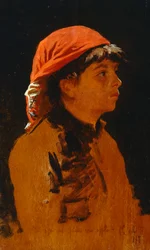 Röd halsduk av Francesco Gioli (1846-1922), olja på panel, 28x17 cm