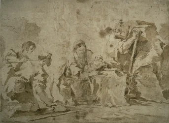 Herdarnas tillbedjan (recto); Tre skisser: Byggnader vid kanal med båtar, Landskap med buldingar på sluttning, Byggnader med portik (a tergo)