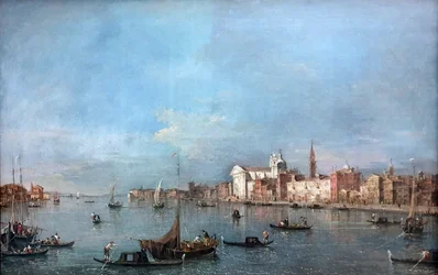 Tyska: Blick auf den Giudecca-Kanal nach Nordwesten mit den Zattere Vy över Giudecca-kanalen mot nordväst med Zattere