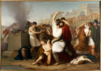 Målning av trojansk präst Laocoon, Milano, Italien