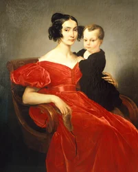 Porträtt av Teresa Zumali Marsili med sin son Giuseppe, av Francesco Hayez (1791-1882), olja på duk