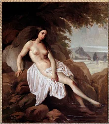 Den badande, målning av Francesco Hayez (1791-1882), 1832, mått 63 x 56 cm, Bergamo, Accademia Carrara