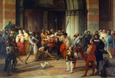 Ventura Fenaroli arresterad i Carmine Church i Brescia av fransmännen, av Francesco Hayez