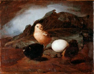 Kycklingar (kycklingar) Målning av Francesco Inganni (1793-1873) 1862 Dim 25,6x33,2 cm Genes, Galleria d
