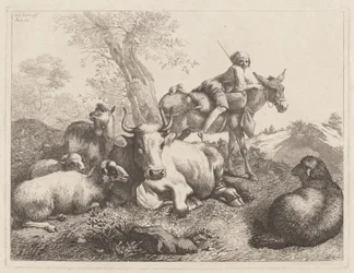 Pojke på en åsna som vakar över en grupp djur, 1763.