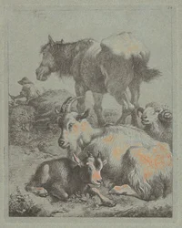 Häst, bagge, get med unge, i fjärran en herde med flock, 1759.
