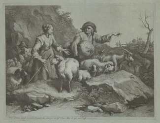 Bonde med säck och två herdinnor, efter 1765.