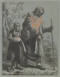 Bondekvinna med bebis och liten flicka, 17601764.