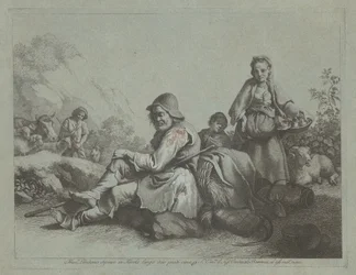 Sittande herde och en bondkvinna med en korg, 17591782.