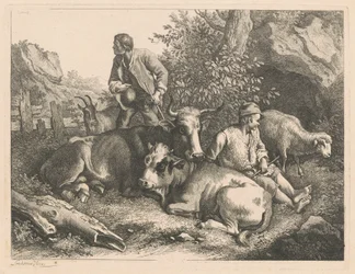 Två herdar med ko och kalv, efter 1776.