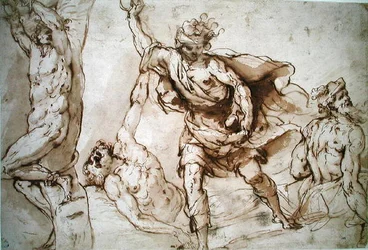Studier til St. Sebastians martyrium og steningen af Skt. Stefan (w.c på papir) swed