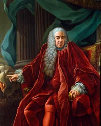 Porträtt av Agostino Viale (1692-1777) doge av republiken gener från 1750 till 1752 Målning av Francesco Narice (ca 1719-1785) 1750 ca. Sol. 153x122 cm Sestri Levante, Galleria Rizzi