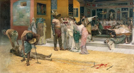 Gladiatorstrid under en middag i Pompei