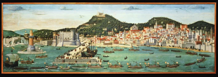 Tavola Strozzi föreställande Neapels vattenfront och den aragonska flottans återkomst från slaget vid Ischia