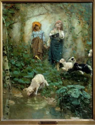 Två små herdar målning av Francesco Paolo Michelli (1851-1929) 1800-talets Florens, Museum of Modern Art
