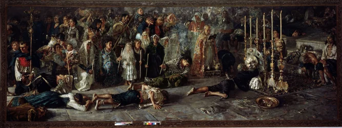 Il voto (Fete i hyllning till St Pantaleon 27 juli i Miglianico i Abruzzo, Italien) - olja på duk