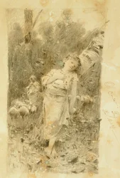 Herdinnan, av Francesco Paolo Michetti (1851-1929), teckning.
