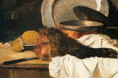 Stilleben med ett vildsvinsben (olja på duk)