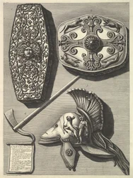Delar i stort restaurerade av Trofei de Ottaviano Augusto Restaurerad detalj av Tro ..., ca. 1753.