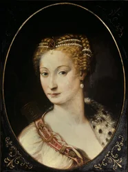 Porträtt av Diane de Poitiers (1499-1566), dam av Brézé, hertiginna av Valentinois. Målning av Francesco Primaticcio, känd som Il Primaticcio (1504-1570)