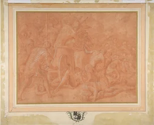 Odysseus och hans följeslagare i kamp mot kikonerna framför staden Ismaros, studie, 1555-60