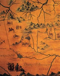 Detalj av Marco Polos väg över östra öknar, karta över Tartary